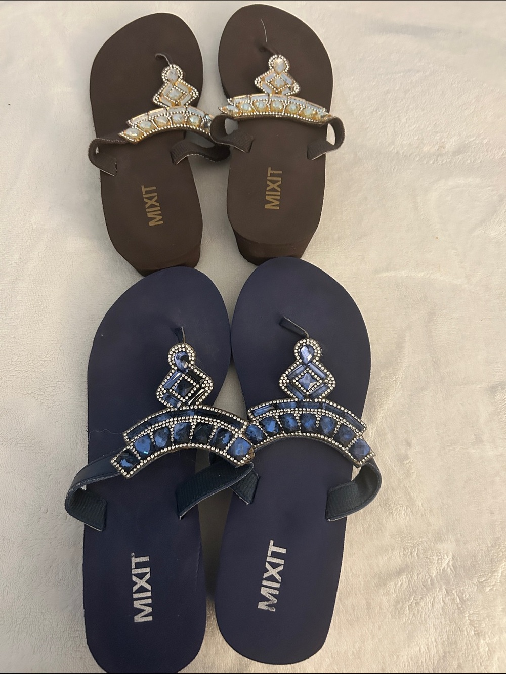 Mixit Embellished Slide Sandals in Blue and Brown